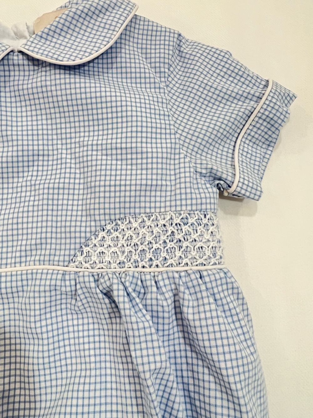 The Beaufort Bonnet Co Blue Gingham Peter Pan Collar Bubble with Smocking - Picture 7 of 7